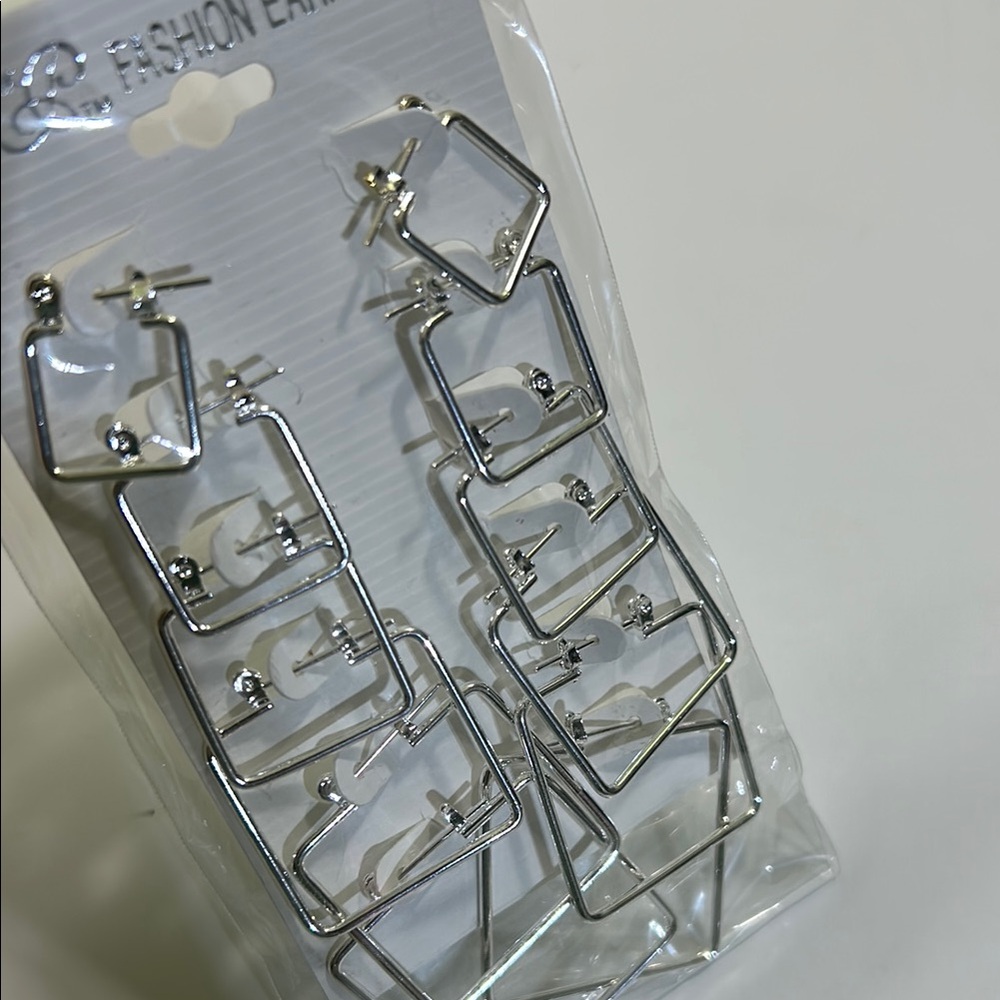 Silver Square Hoop Earrings - Picture 15 of 16